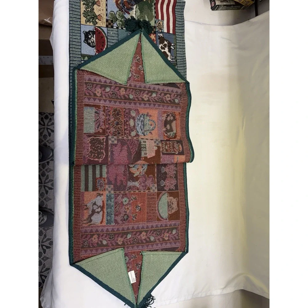 Hen Rooster Placemats Set Of 4 Woven Tapestry  & Large Table Runner 12